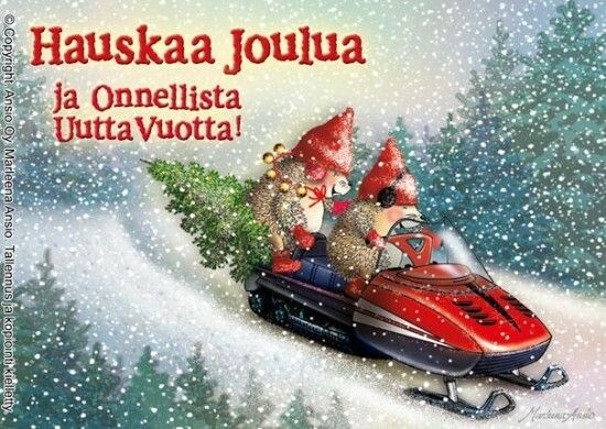 Joulukortti Marleena Ansio: kelkkailevat siilit