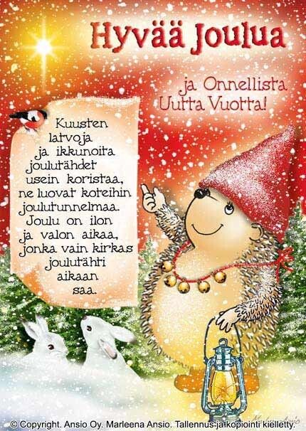 Joulukortti Marleena Ansio: Siili &amp; puput