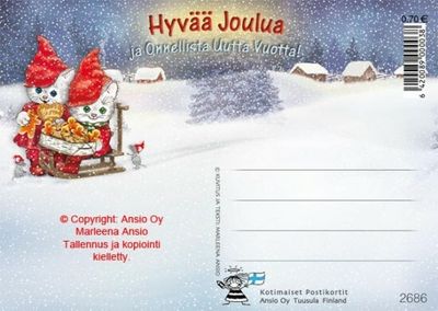 Joulukortti Marleena Ansio: kissat ja joulupiparit