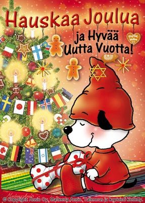 Joulukortti Marleena Ansio: koira &amp; kuusi