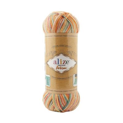 Alize Superwash Artisan - sukkalanka 100g, kirjava aprikoosi