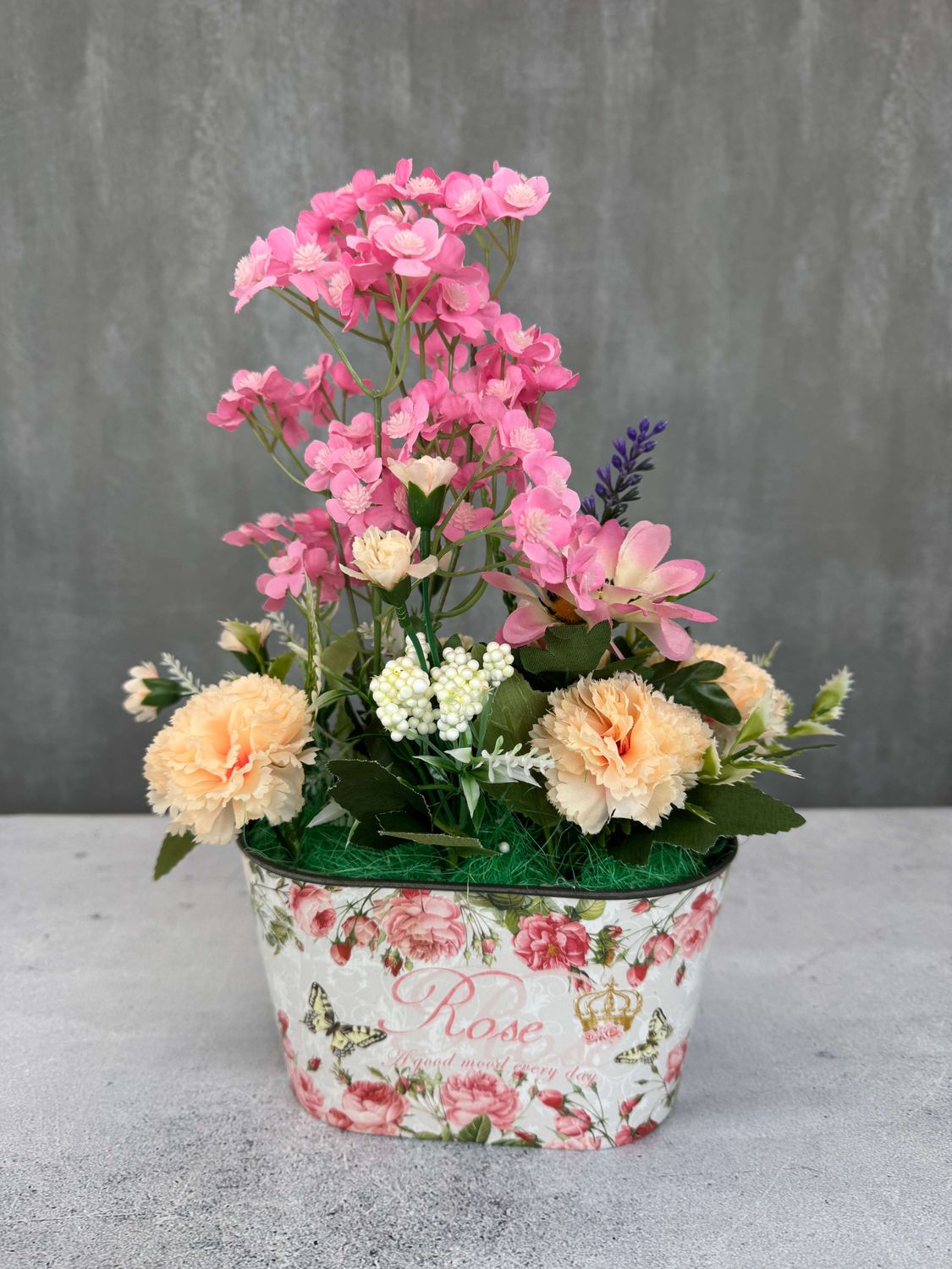 Rose ruukussa tekokukat, vaaleanpunainen