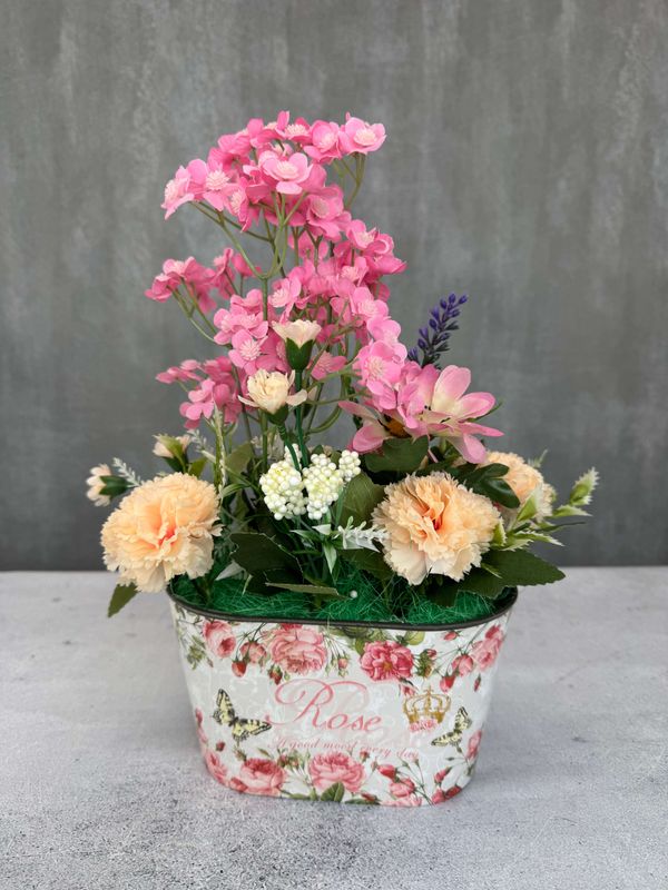 Rose ruukussa tekokukat, vaaleanpunainen