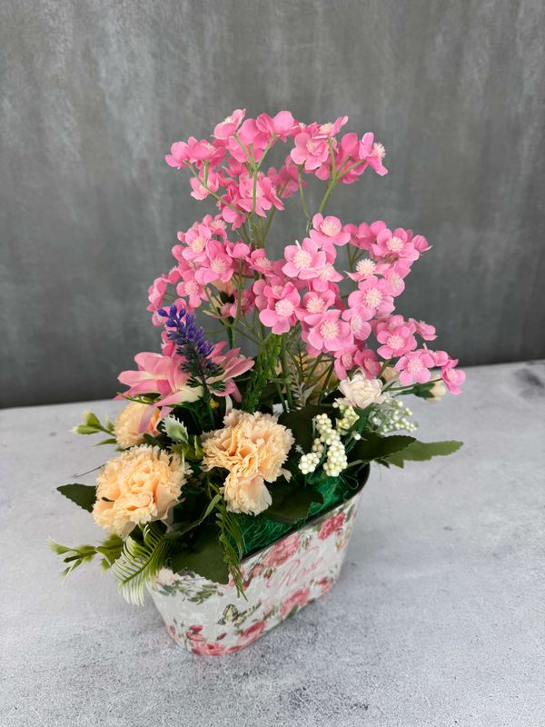 Rose ruukussa tekokukat, vaaleanpunainen