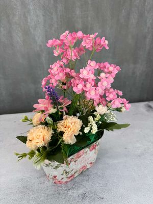 Rose ruukussa tekokukat, vaaleanpunainen