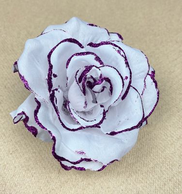 Kimalleruusu tekokukkapää, valkoinen/violetti