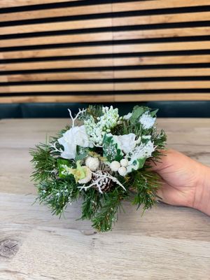 Kynttilämansetti / pöytäkoriste, valkoinen/vihreä