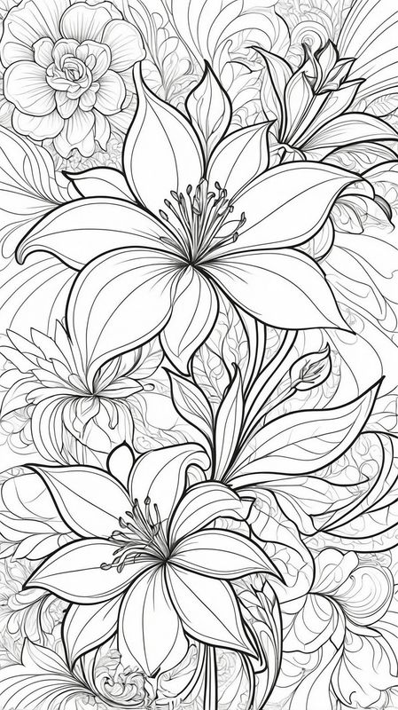 Värityskuva - väritystaulu - Suuret kukat