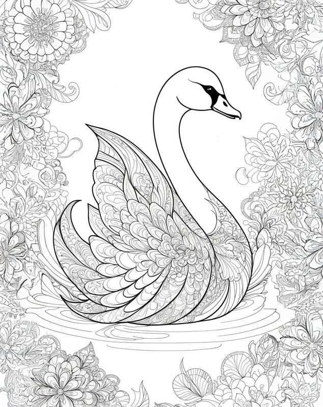 Värityskuva - väritystaulu - Kukkaisjoutsen