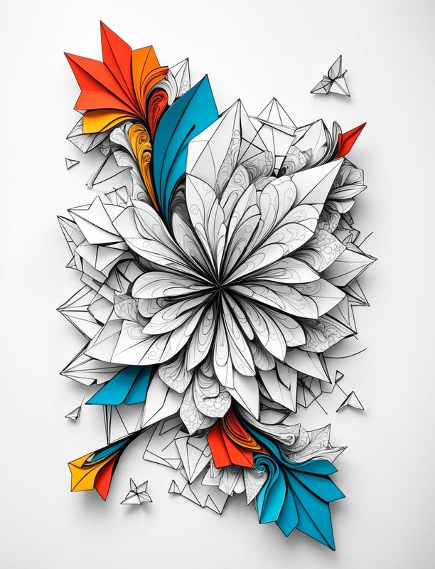 Värityskuva - väritystaulu - Origamikukka