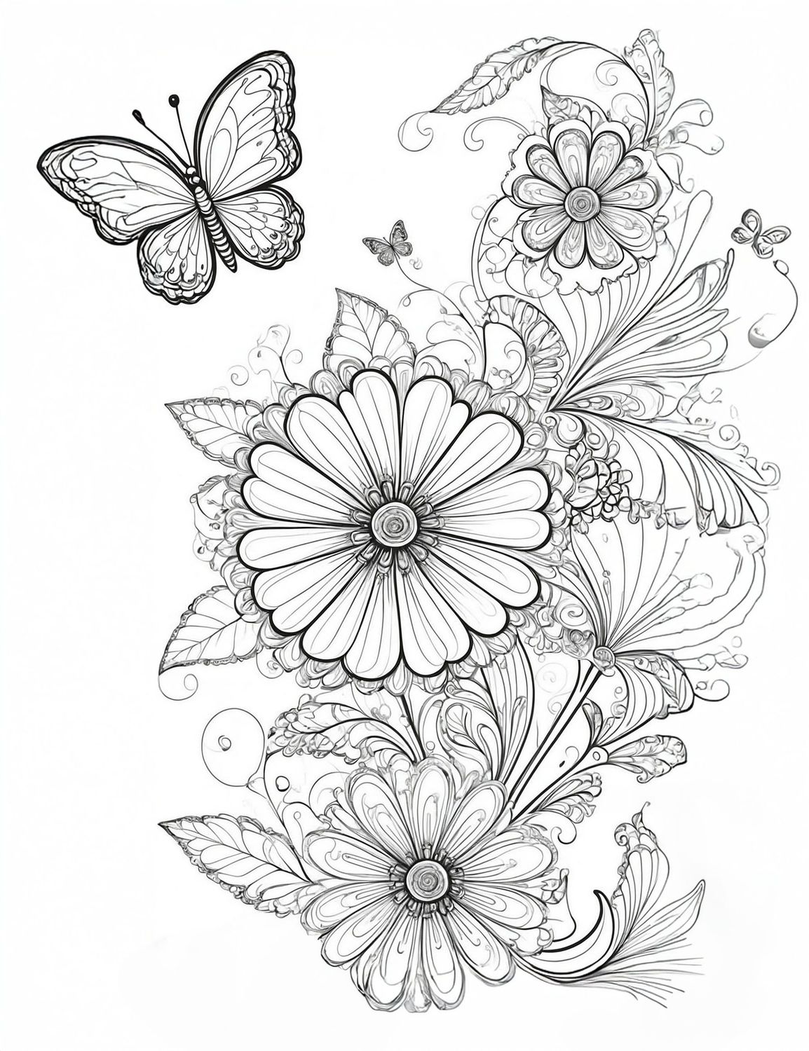 Värityskuva - väritystaulu - perhoset &amp; kukat