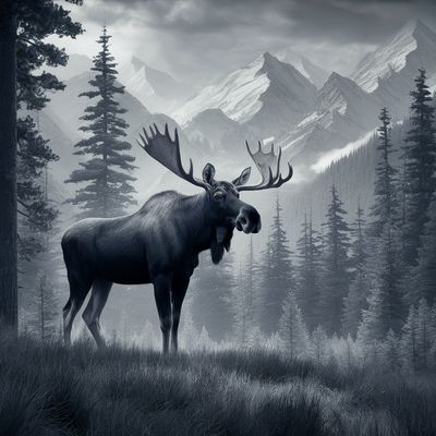 Moose and Mountain Scene