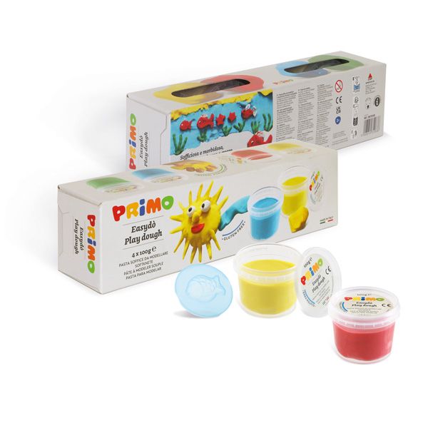 Play dough in pot, 4 colours.