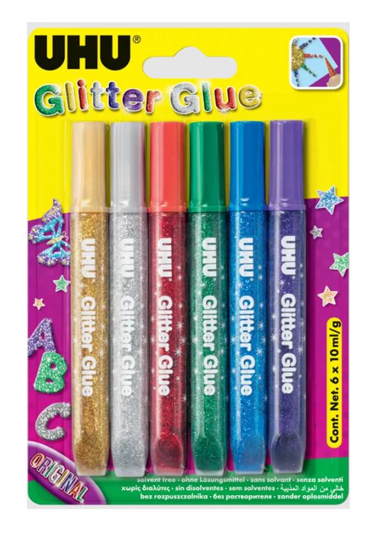 UHU Glitter Glue Glow Shiny 6x10ml sticks