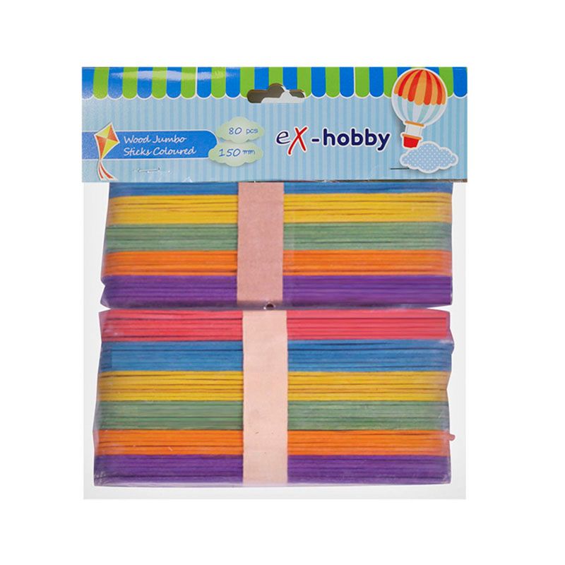 ​WOODEN JUMBO STICKS 150mm COLORED 50pcs