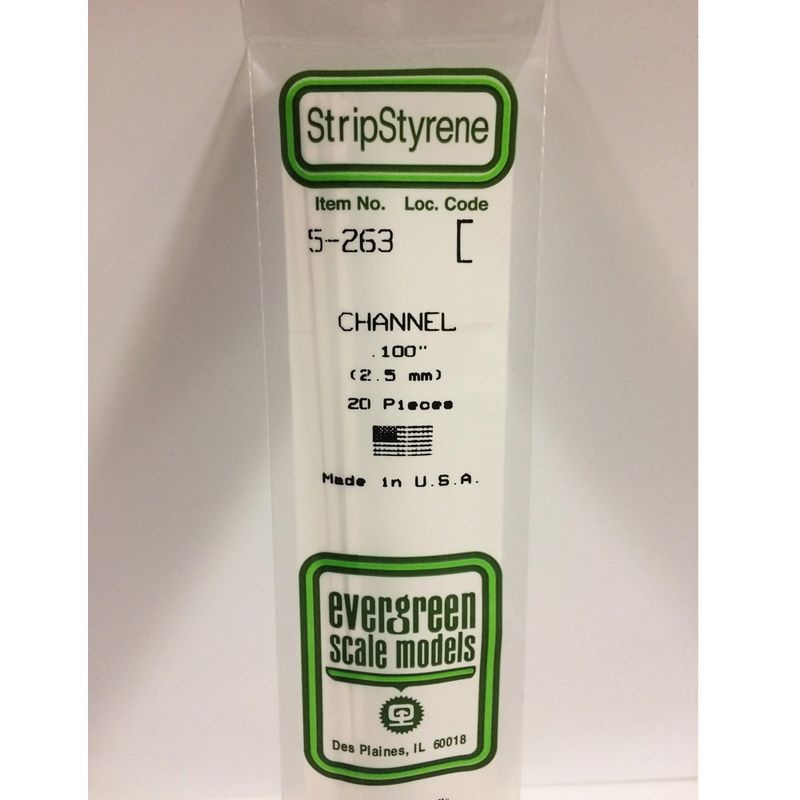 Polystirene channel strips white Evergreen 263 2.5mm  X 35cm (4pcs)