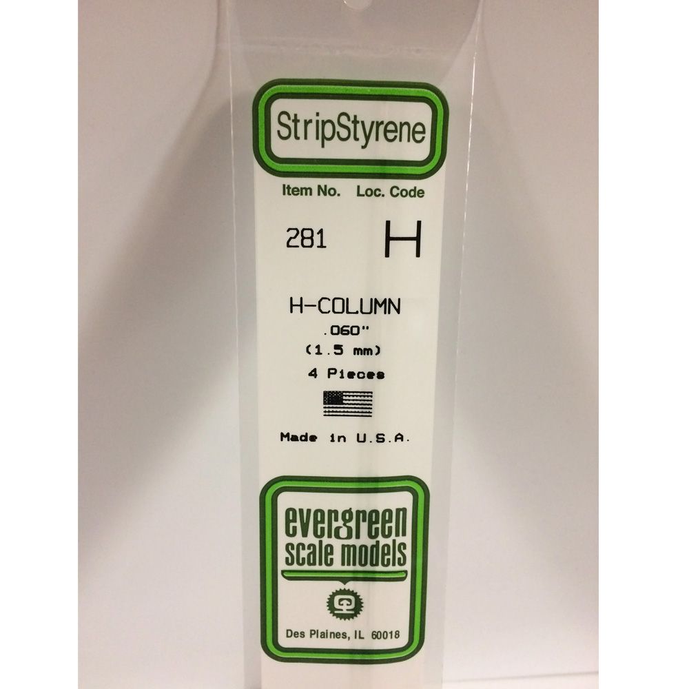 Polystirene H-column strips white Evergreen 281 1.5mm  X 35cm (4pcs)