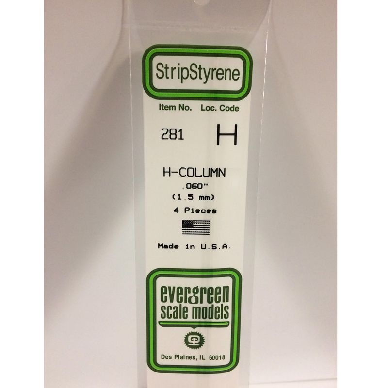 Polystirene H-column strips white Evergreen 281 1.5mm  X 35cm (4pcs)