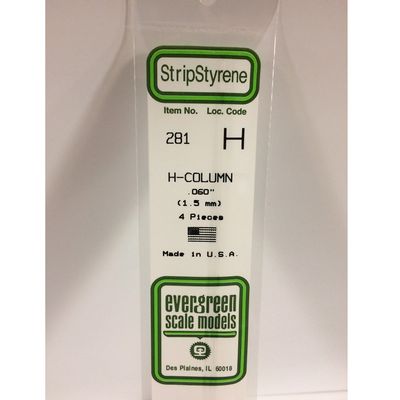 Polystirene H-column strips white Evergreen 281 1.5mm  X 35cm (4pcs)