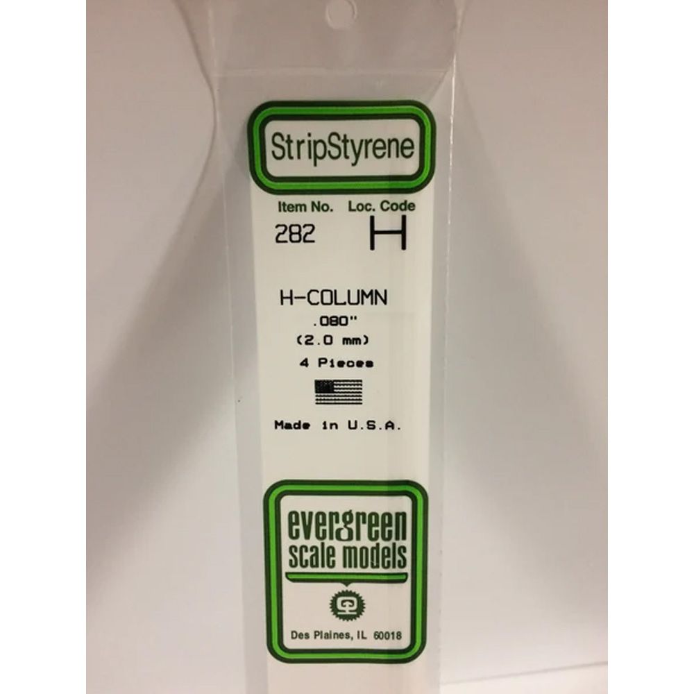 Polystirene H-column strips white Evergreen 282 2.0mm  X 35cm (4pcs)