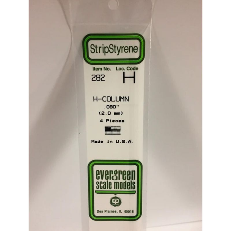 Polystirene H-column strips white Evergreen 282 2.0mm  X 35cm (4pcs)