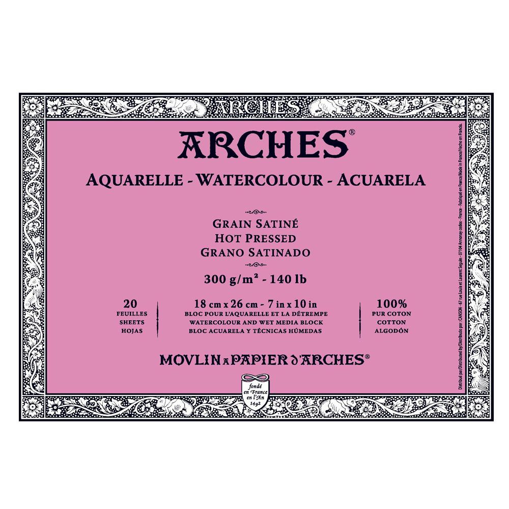 Arches Watercolour Hot Pressed Pad 18x26 100% cotton 300gsm 20s.