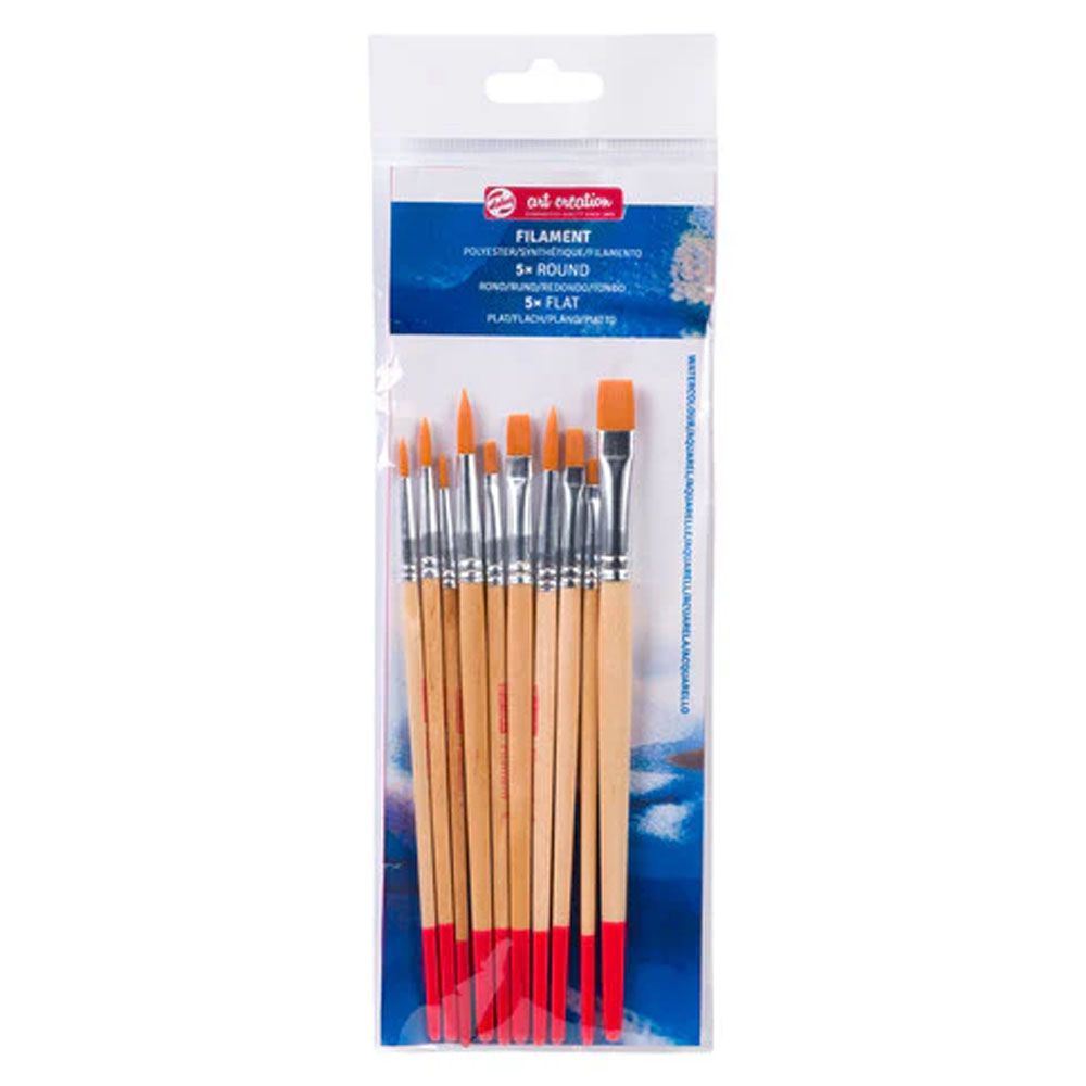 Art Creation Synthetic hair watercolour brushes set rounds (2-4-6-8-10) and flat (4-6-8-10-14)