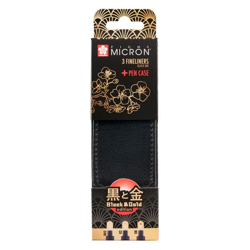 Sakura Pigma Black &amp; Gold σετ 3 pens with leather casing