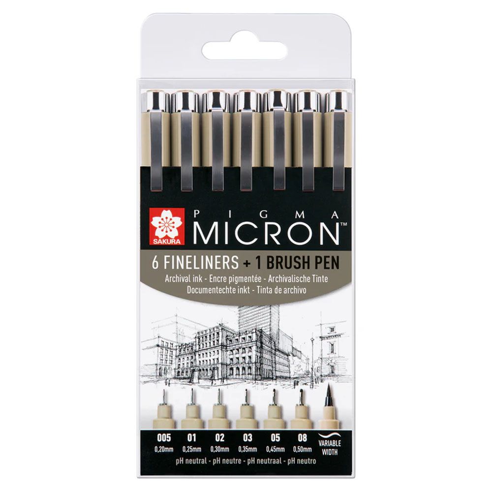 Sakura Pigma Micron set 6 fineliners and 1 brush pen