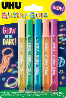 UHU Glow Glitter Glue 5x10ml for Creative Crafts