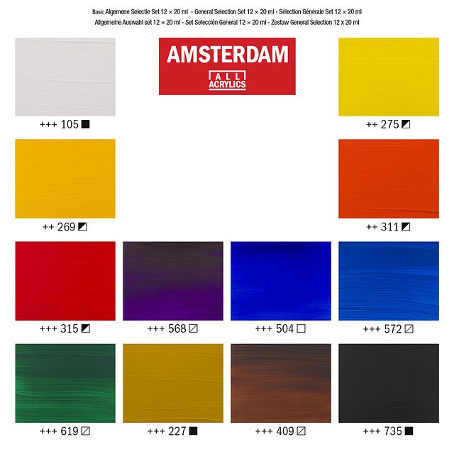Amsterdam Acrylic Paint Set - 12 Colors x 20ml