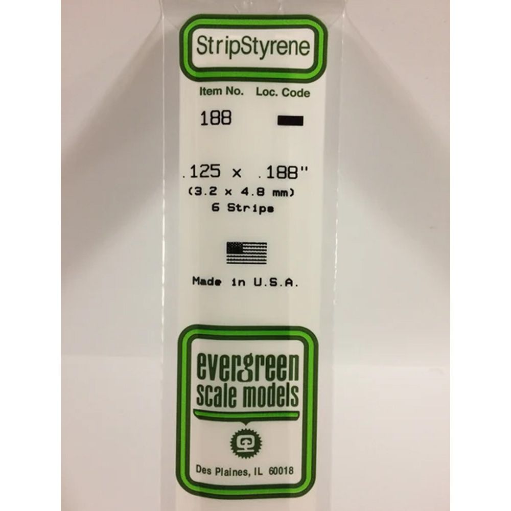 Evergreen Styrene Strips 188 3.2 x 4.8mm x 35cm 6 pcs