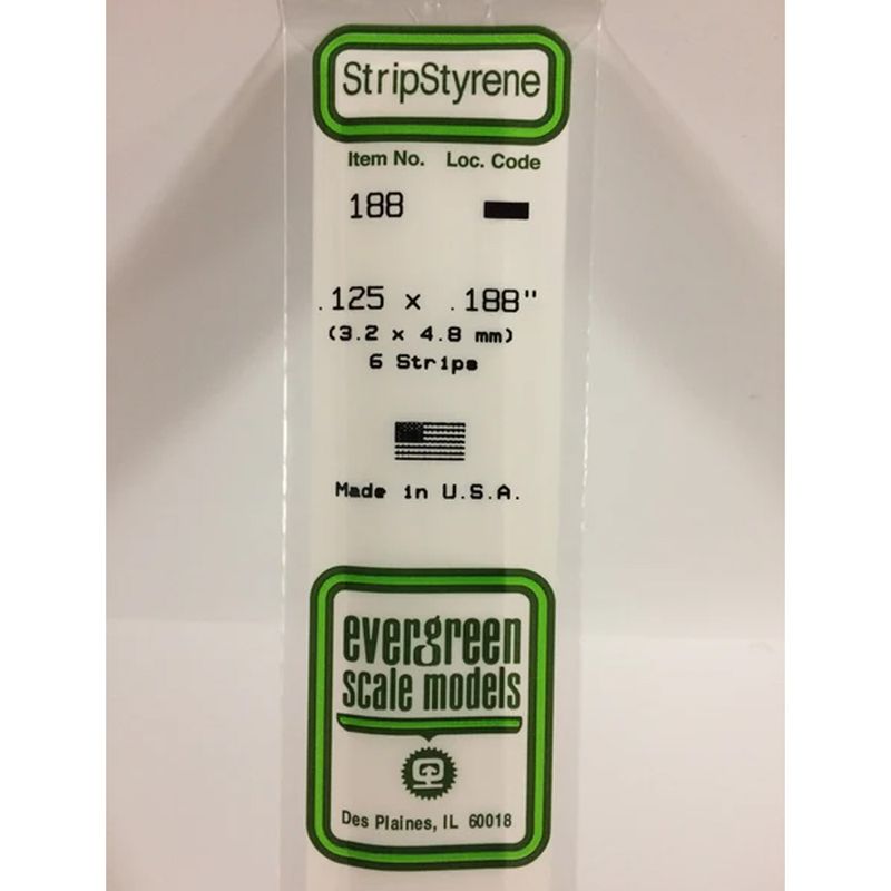 Evergreen Styrene Strips 188 3.2 x 4.8mm x 35cm 6 pcs