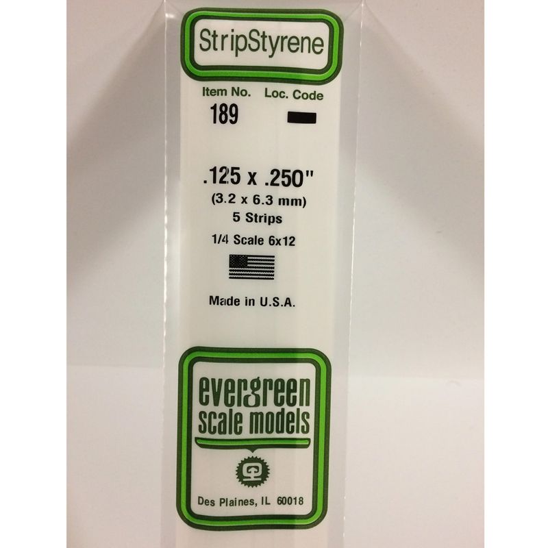 Evergreen Styrene Strips 189 3.2 x 6.3mm x 35cm 5 pcs