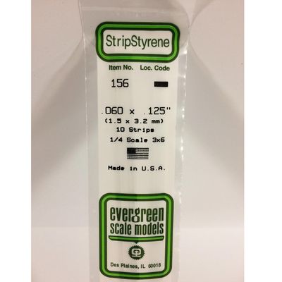 Evergreen Styrene Strips 156 5 x 3.2mm x 35cm 10 pcs