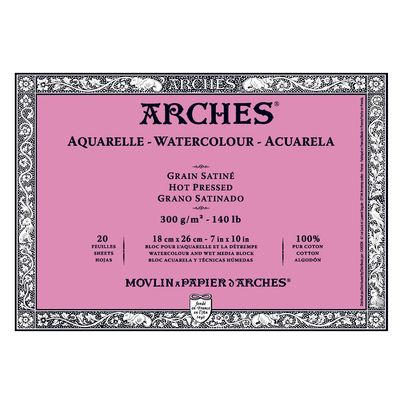 Arches Watercolour Hot Pressed Block 18x26 300gsm 100% Cotton 20 Sheets