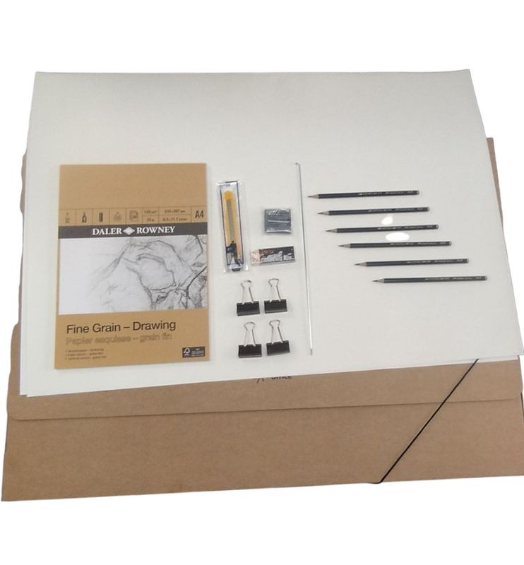 Freehand drawing set with A4 drawing pad, graphite pencils, erasers and essential drawing supplies