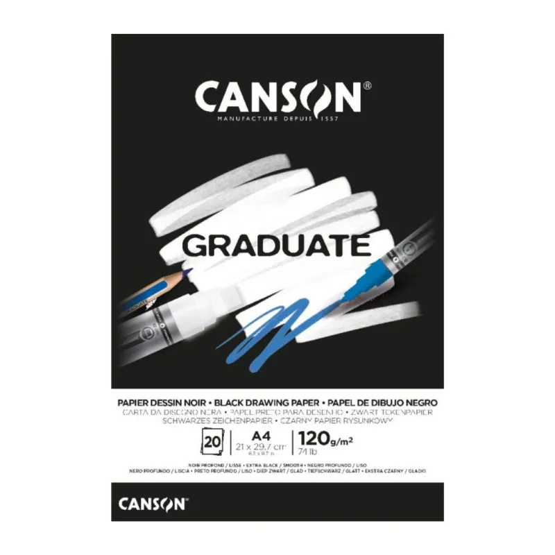 Canson Graduate Black Drawing Pad 120gsm 20 Sheets Canson Graduate Black Drawing Pad 120gsm 20 Sheets