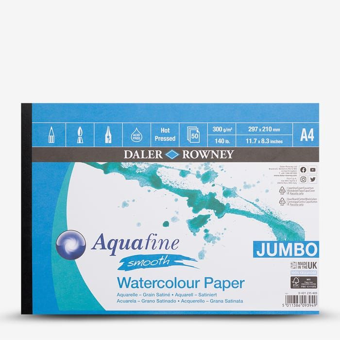 Daler Rowney Aquafine Jumbo Watercolour Pad 300gsm Hot Pressed