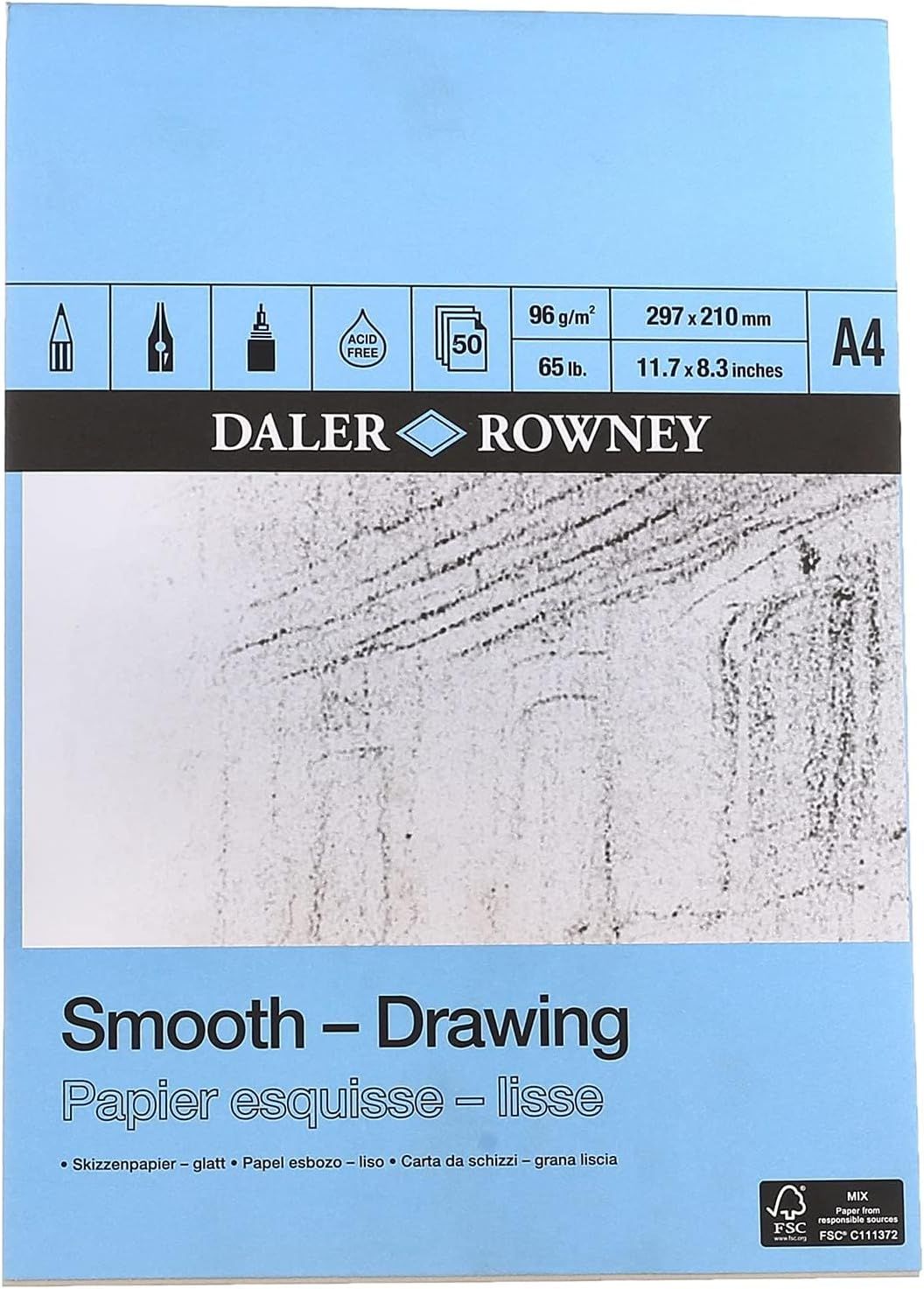 Daler Rowney Smooth Drawing Pad A4 96gsm 50 Sheets