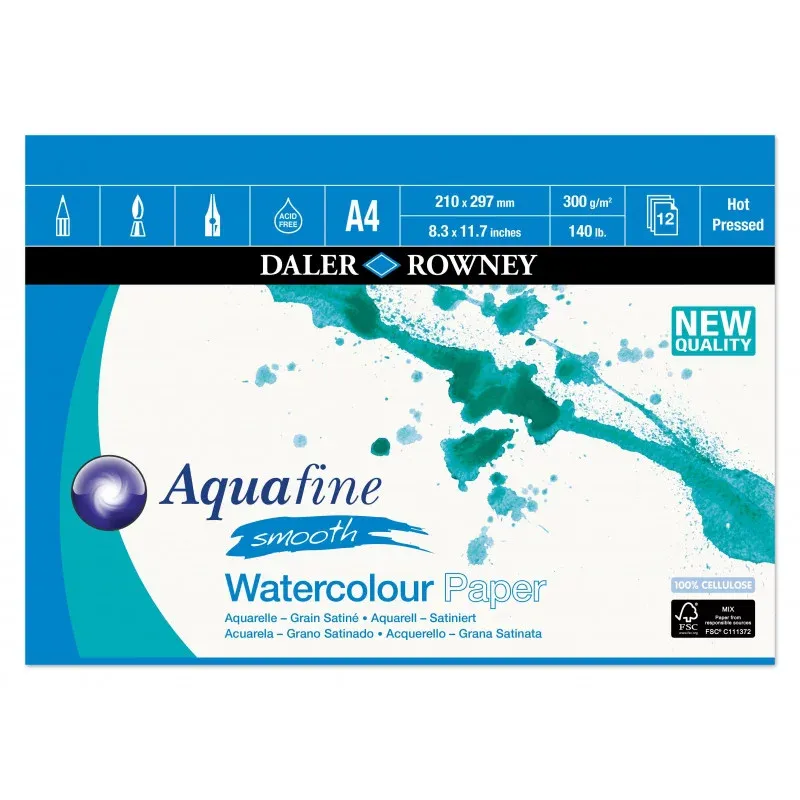 Daler Rowney Aquafine Watercolour Pad A4 300gsm Hot Pressed