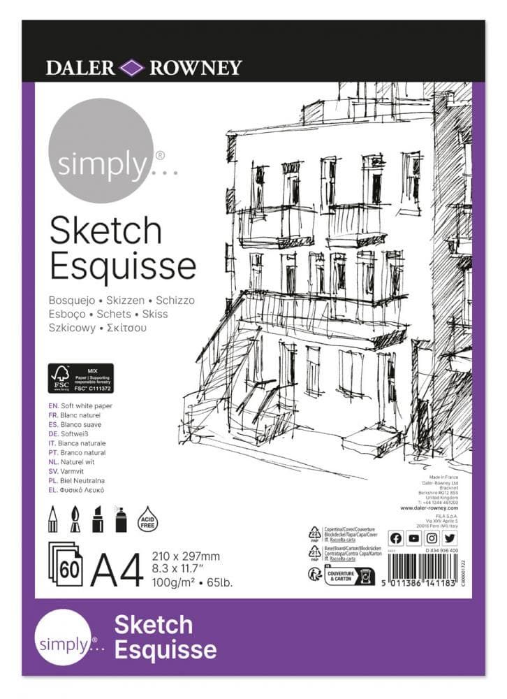 Daler Rowney Simply Sketch Pad A4 100gsm 60 Sheets