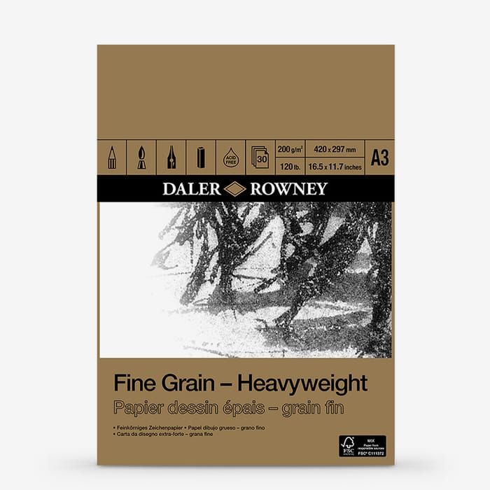 Daler Rowney Fine Grain Heavyweight Pad A3 200gsm 30 Sheets