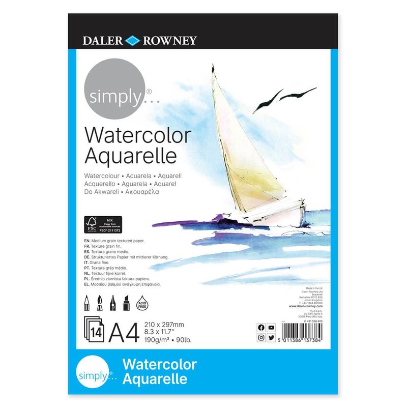 Daler Rowney Simply Watercolour Paper Pad A4 190gsm