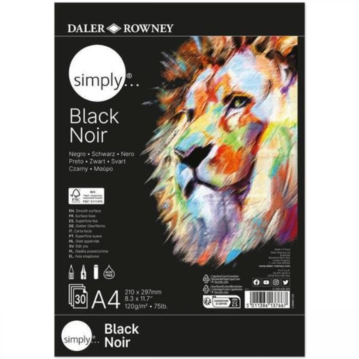 Daler Rowney Simply Black Paper Pad A4 120gsm 30 Sheets