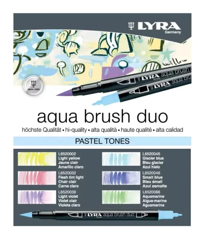 Lyra Aqua Brush Duo Pastel Dual Tip Markers Set of 6