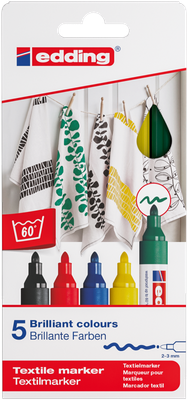 Edding 4500 Textile Marker Basic Set 5 Colours 2-3mm