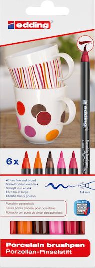 Edding Porcelain Brushpen Warm Set - Porcelain Markers 6pcs