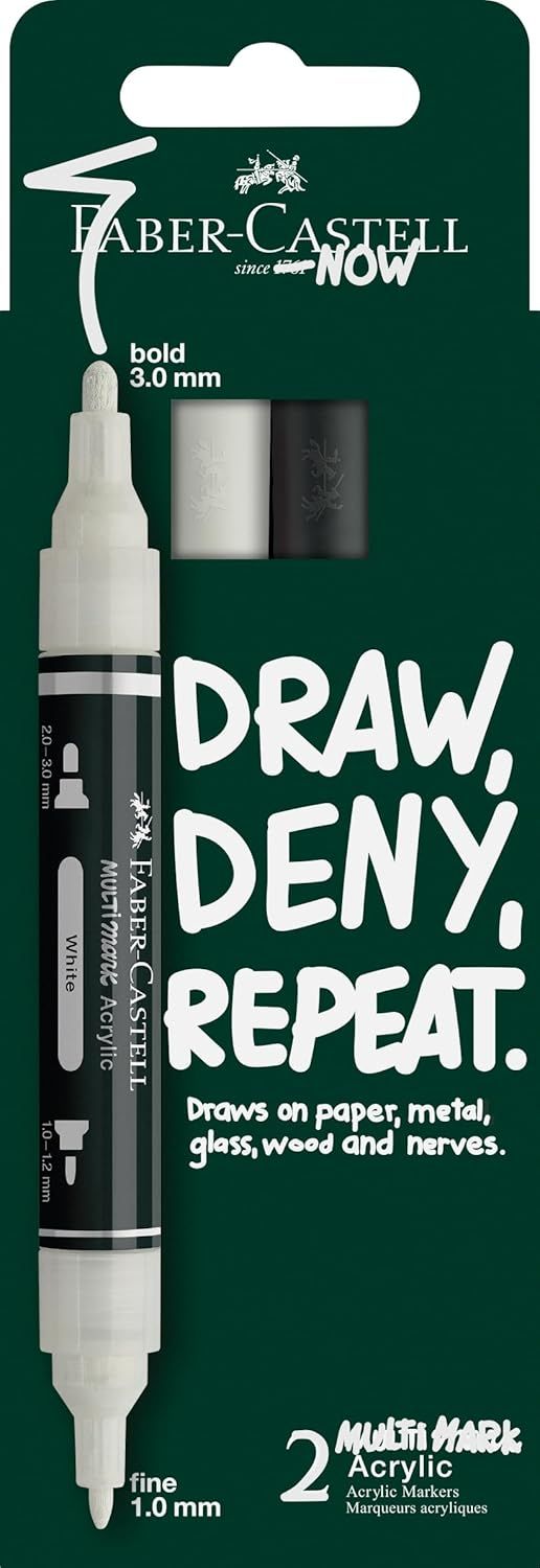 Faber-Castell Multimark Acrylic Dual Marker Set Black &amp; White