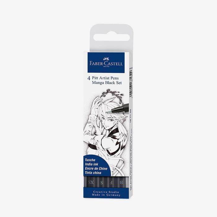 Faber-Castell Pitt Manga Black Artist Pen Set of 4